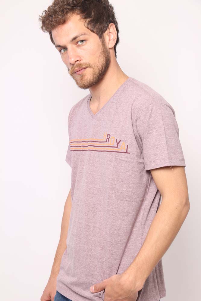 Remera Cuello V Jaspeada estampada