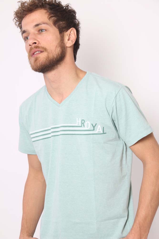 Remera Cuello V Jaspeada estampada