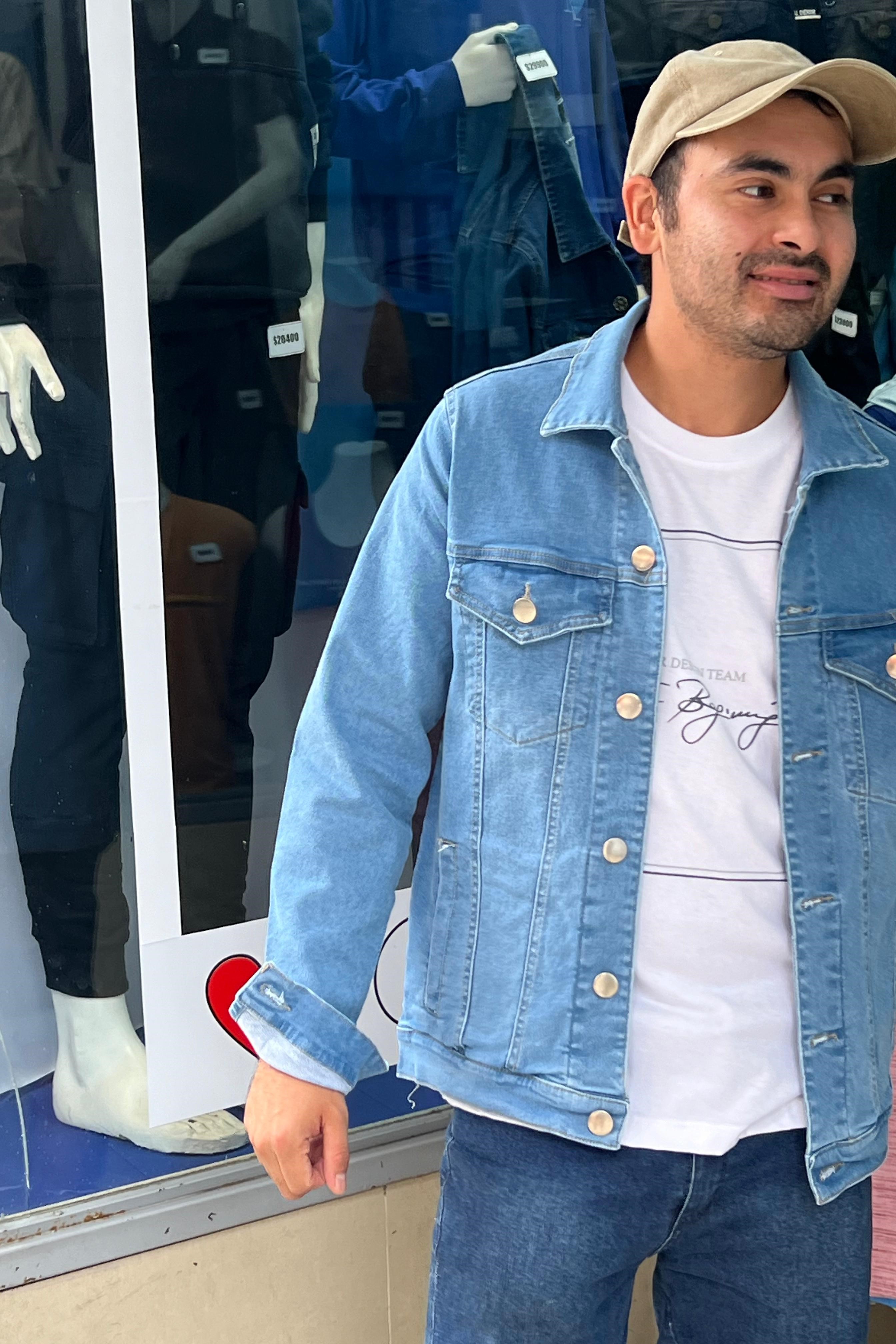 CAMPERA DE JEAN celeste elastizado