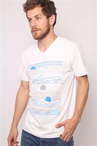 Remera cuello V estampada sol